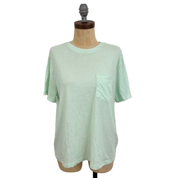MARINE LAYER Boyfriend Crew Tee S Fair Aqua Green Pocket T-Shirt NWT B63 - Picture 1 of 5